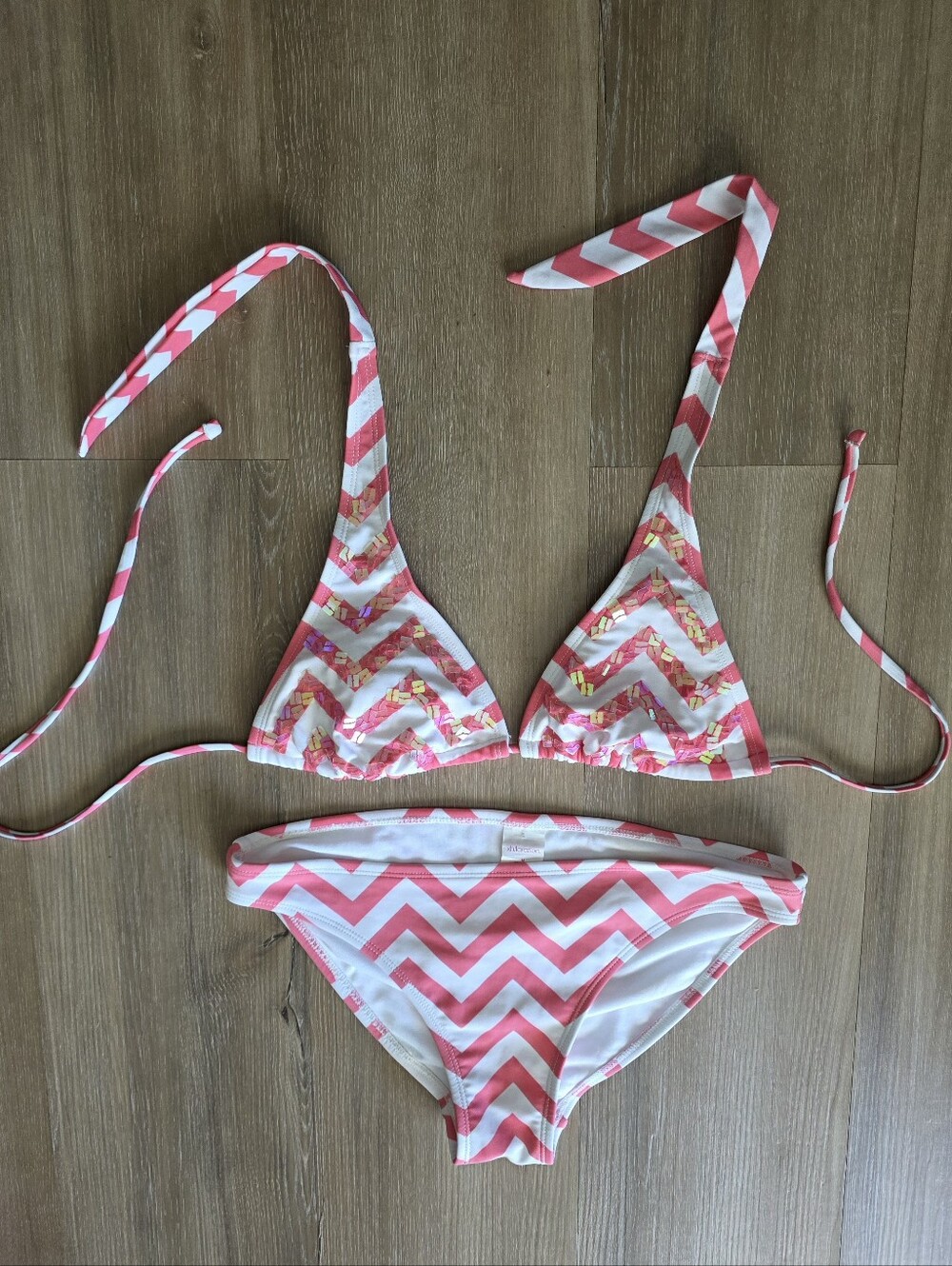 Pink and White Chevron Bikini Set With Matching Coverup